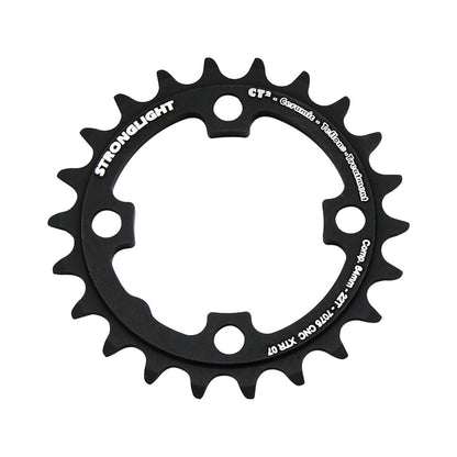 Prato interior STRONGLIGHT CT² SHIMANO XTR M970 9 velocidades, 4 furos, 64 mm — vista do prato sobre fundo branco