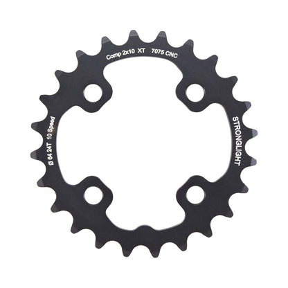 Prato interior STRONGLIGHT SHIMANO XT M785 10 velocidades, 4 furos, 64 mm — vista do prato sobre fundo branco