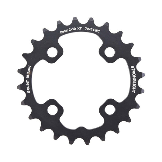Prato interior STRONGLIGHT SHIMANO XT M785 10 velocidades, 4 furos, 64 mm — vista do prato sobre fundo branco