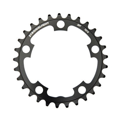 Prato interior STRONGLIGHT em aço inoxidável, 9 velocidades, 5 furos, 58 mm — vista do prato sobre fundo branco