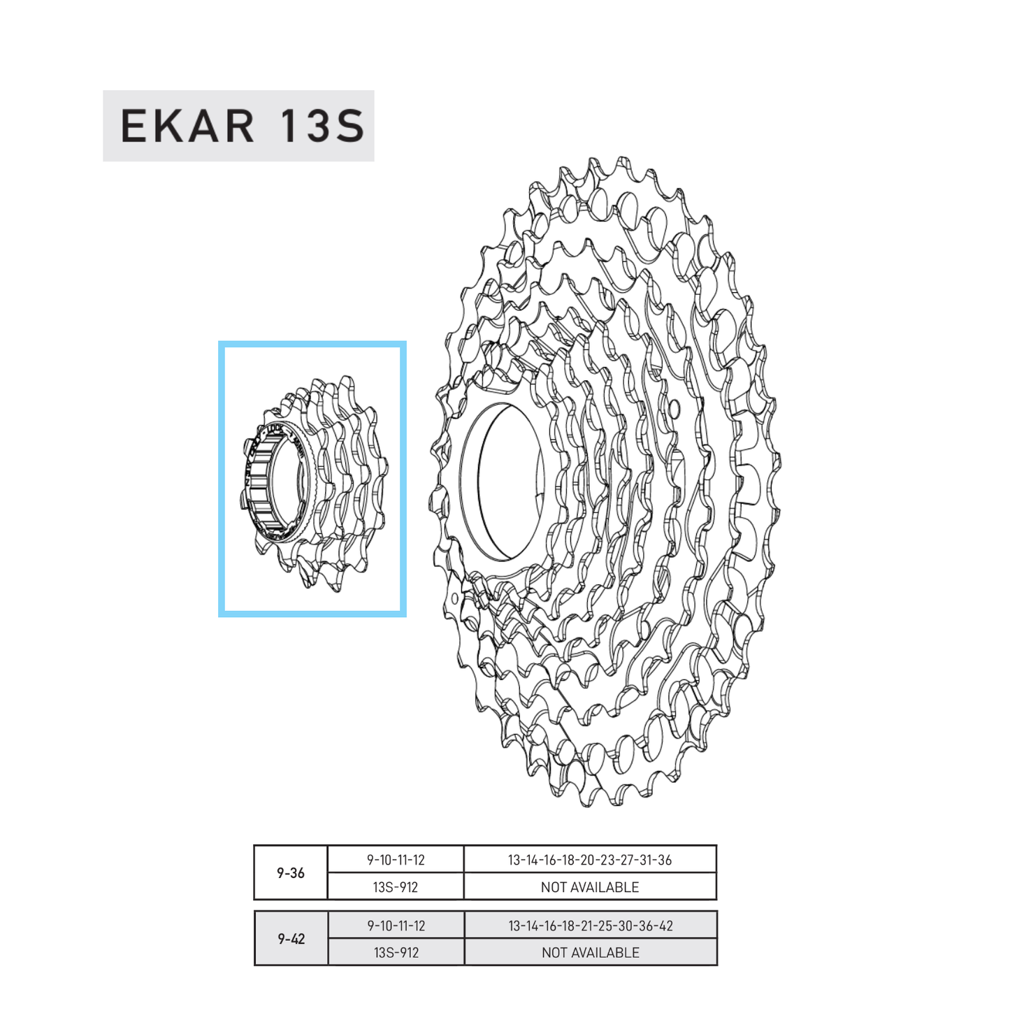 CAMPAGNOLO EKAR 9-10-11-12 rodas dentadas Dentes para cassete 9-36 ou 9-42