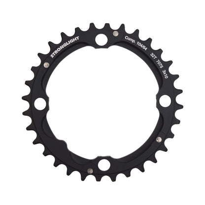 Prato intermédio STRONGLIGHT para pedaleiro triplo de 10 velocidades, 4 furos, 104 mm — vista do prato sobre fundo branco