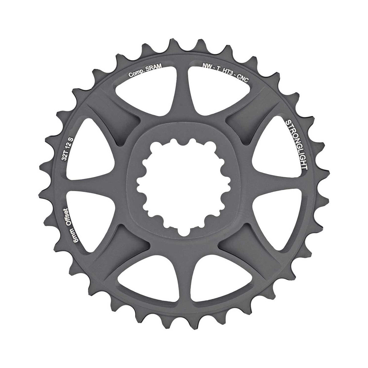 Prato único STRONGLIGHT SRAM EAGLE XX1/X01 12 velocidades HT3, montagem direta, offset de 6 mm — vista do prato sobre fundo branco
