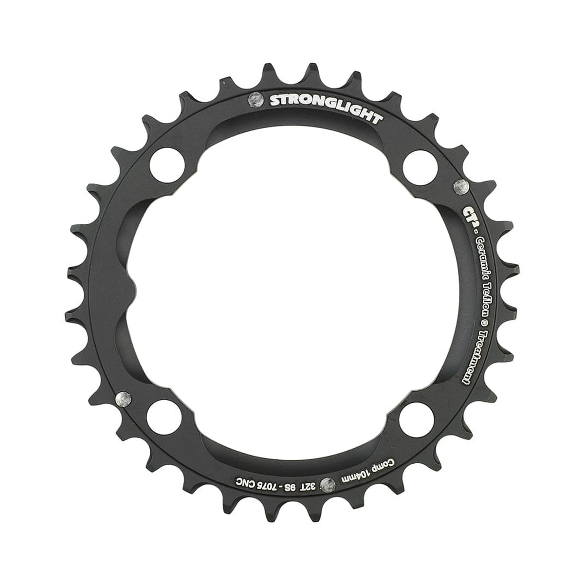 Prato intermédio STRONGLIGHT CT² 9 velocidades, 4 furos, 104 mm — vista do prato sobre fundo branco
