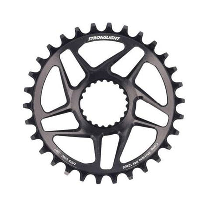 Prato único STRONGLIGHT 12 velocidades Shimano, montagem direta, preto — vista do prato sobre fundo branco