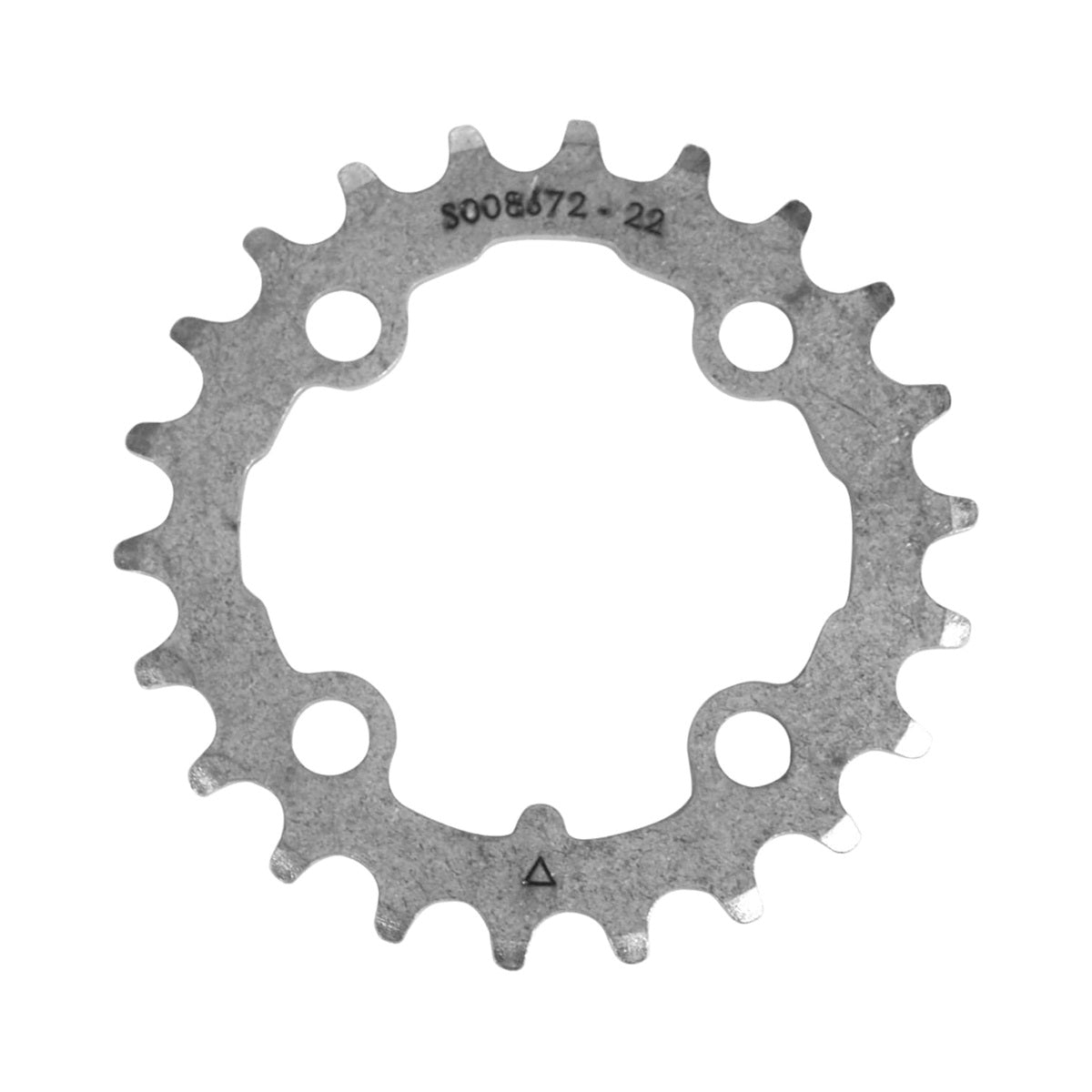 Prato interior STRONGLIGHT em aço inoxidável, 9 velocidades, 4 furos, 64 mm — vista do prato sobre fundo branco