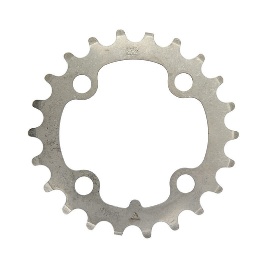 Prato interior STRONGLIGHT em aço inoxidável, 9 velocidades, 4 furos, 64 mm — vista do prato sobre fundo branco