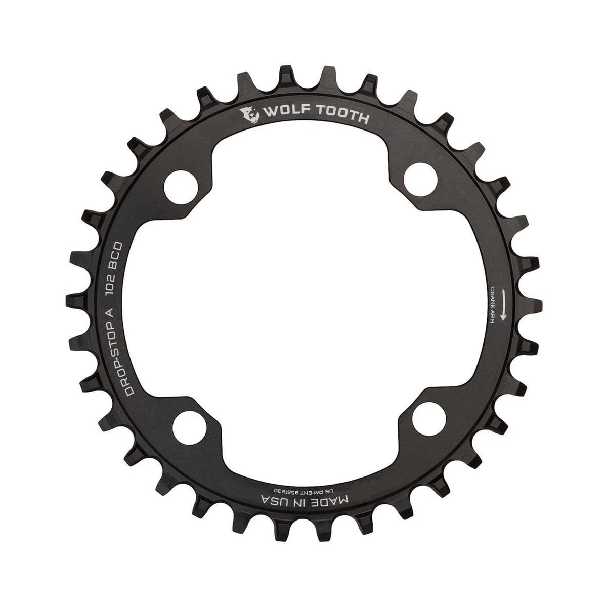 Prato intermédio WOLF TOOTH XTR M960 10/11/12 velocidades, 4 furos, 102 mm — vista do prato sobre fundo branco