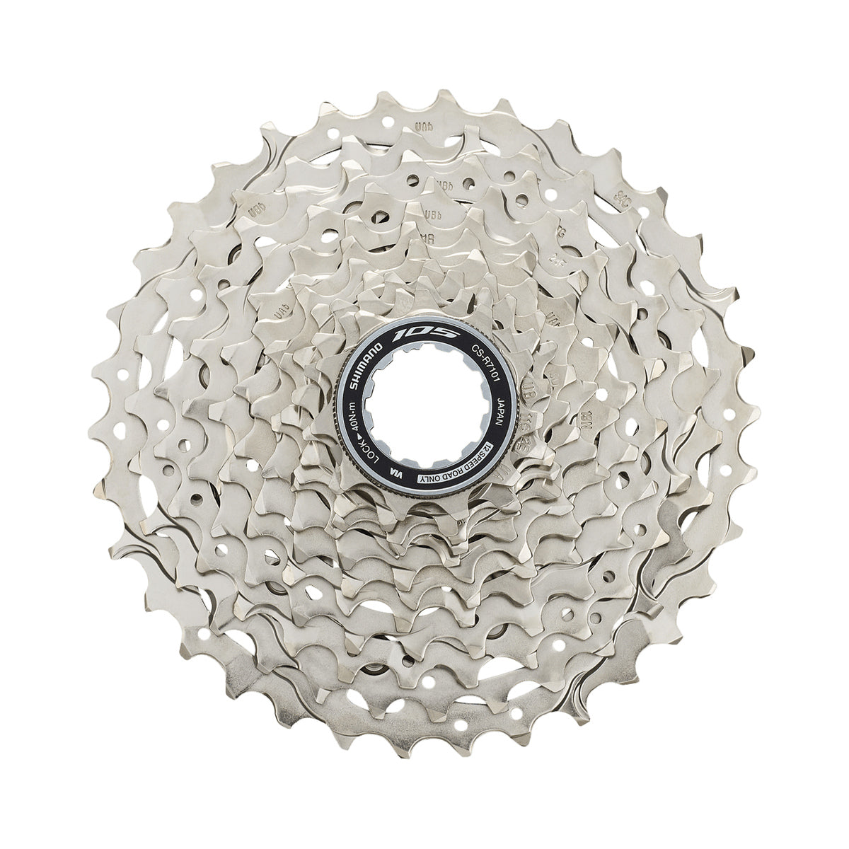 Cassete de 12 velocidades SHIMANO 105 CS-R7101 – fotografia principal sobre fundo branco