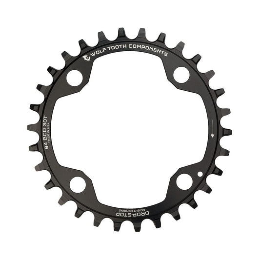 Prato único WOLF TOOTH 94 BCD 10/11 velocidades Sram X01/X1/GX/NX, 4 furos, 94 mm, preto — vista do prato sobre fundo branco