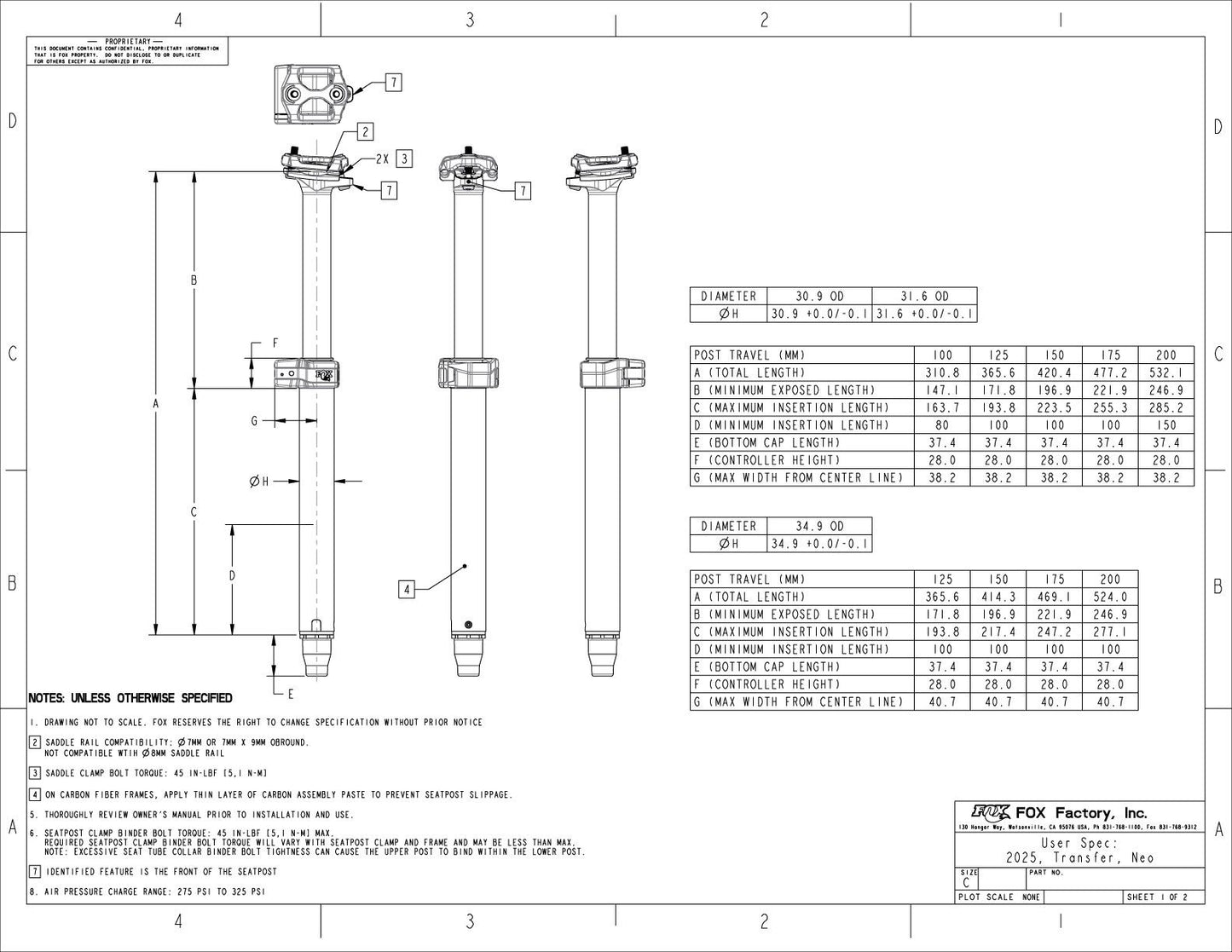 Espigão de selim telescópico FOX RACING SHOX TRANSFER NEO FACTORY 2025