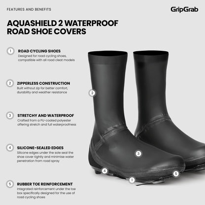 Cobre-sapatos GRIPGRAB AQUASHIELD 2 impermeáveis para estrada pretos