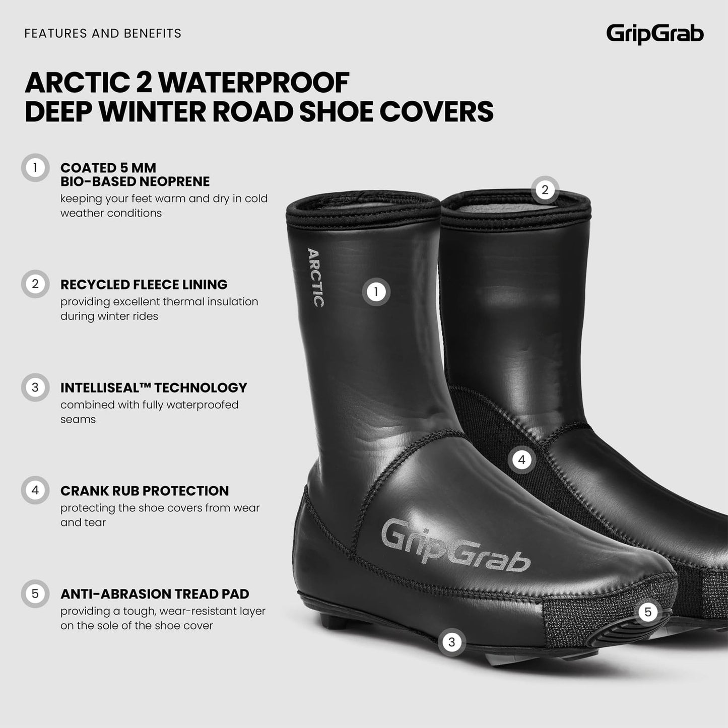 Capa para botas GRIPGRAB ARTIC 2 WATERPROOF ROAD Preto