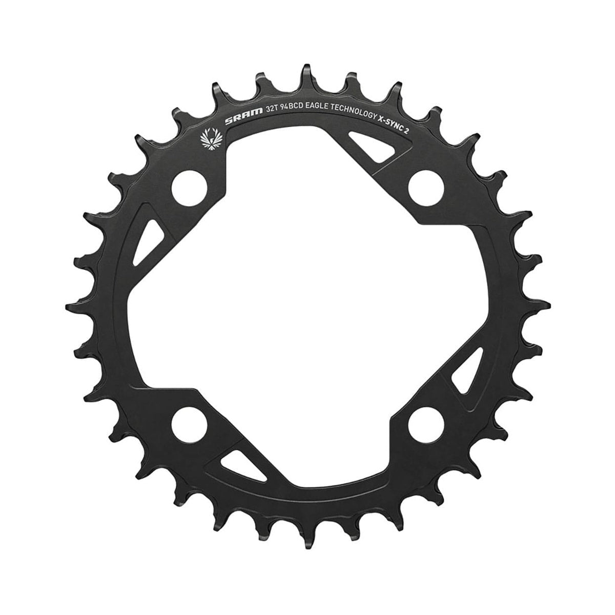 Prato único SRAM X-SYNC 2 94BCD EAGLE EMTB 12V, 4 furos, 94 mm — vista do prato sobre fundo branco