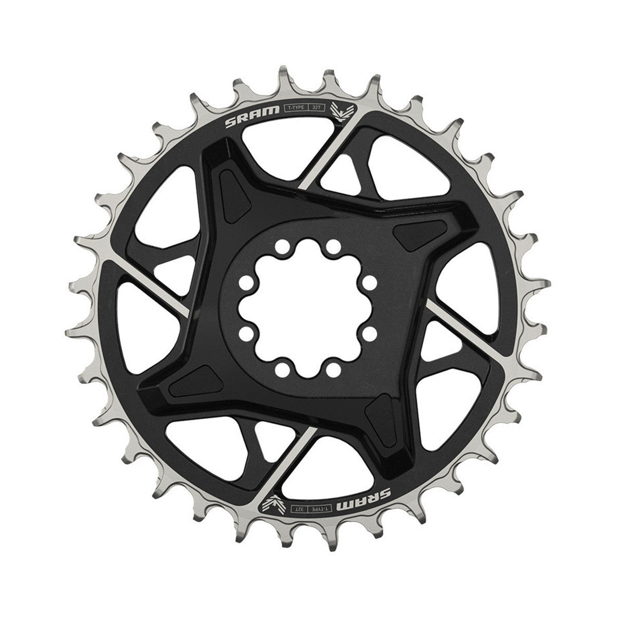 Prato único SRAM X0 T-TYPE EAGLE BOOST 12V, montagem direta, offset de 3 mm, preto — vista do prato sobre fundo branco