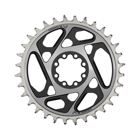 Prato único SRAM XX-SL T-TYPE EAGLE BOOST 12V, montagem direta, offset de 0 mm, preto/prateado — vista do prato sobre fundo branco