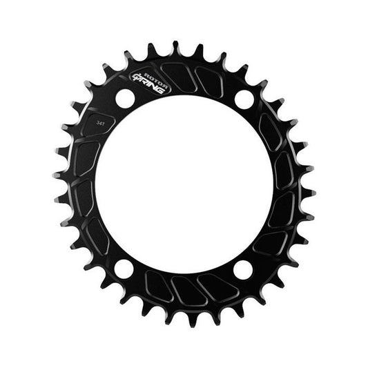 Prato único oval 11/12V ROTOR Q-RING MTB, 4 furos, 110 mm — vista do prato sobre fundo branco