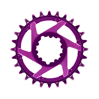 Prato único E-THIRTEEN HELIX RACE 11/12V de montagem direta SRAM Boost, desvio de 3 mm, violeta — vista do prato sobre fundo branco