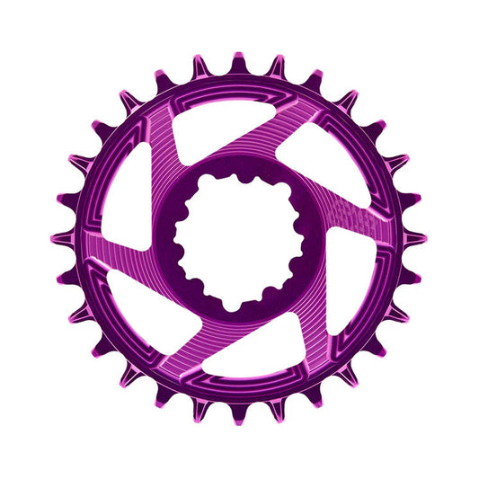 Prato único E-THIRTEEN HELIX RACE 11/12V de montagem direta SRAM Boost, desvio de 3 mm, violeta — vista do prato sobre fundo branco