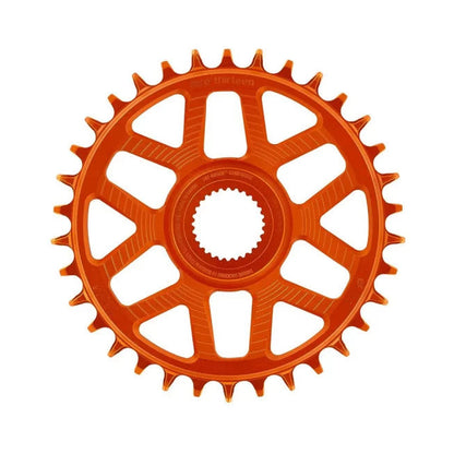 Prato único E-THIRTEEN HELIX RACE E-SPEC 11/12V de montagem direta Bosch Gen4, desvio de 13 mm, laranja — vista do prato sobre fundo branco
