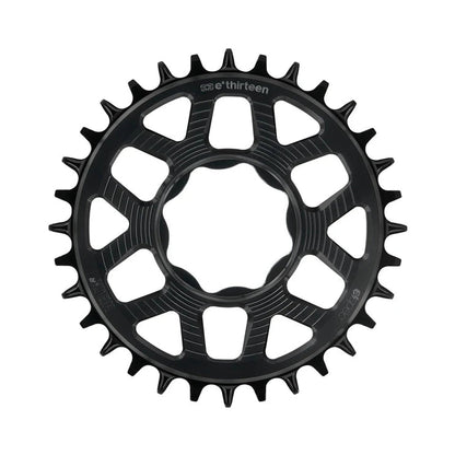 Prato único E-THIRTEEN HELIX RACE E-SPEC 11/12V de montagem direta TQ HPR50, preto — vista do prato sobre fundo branco