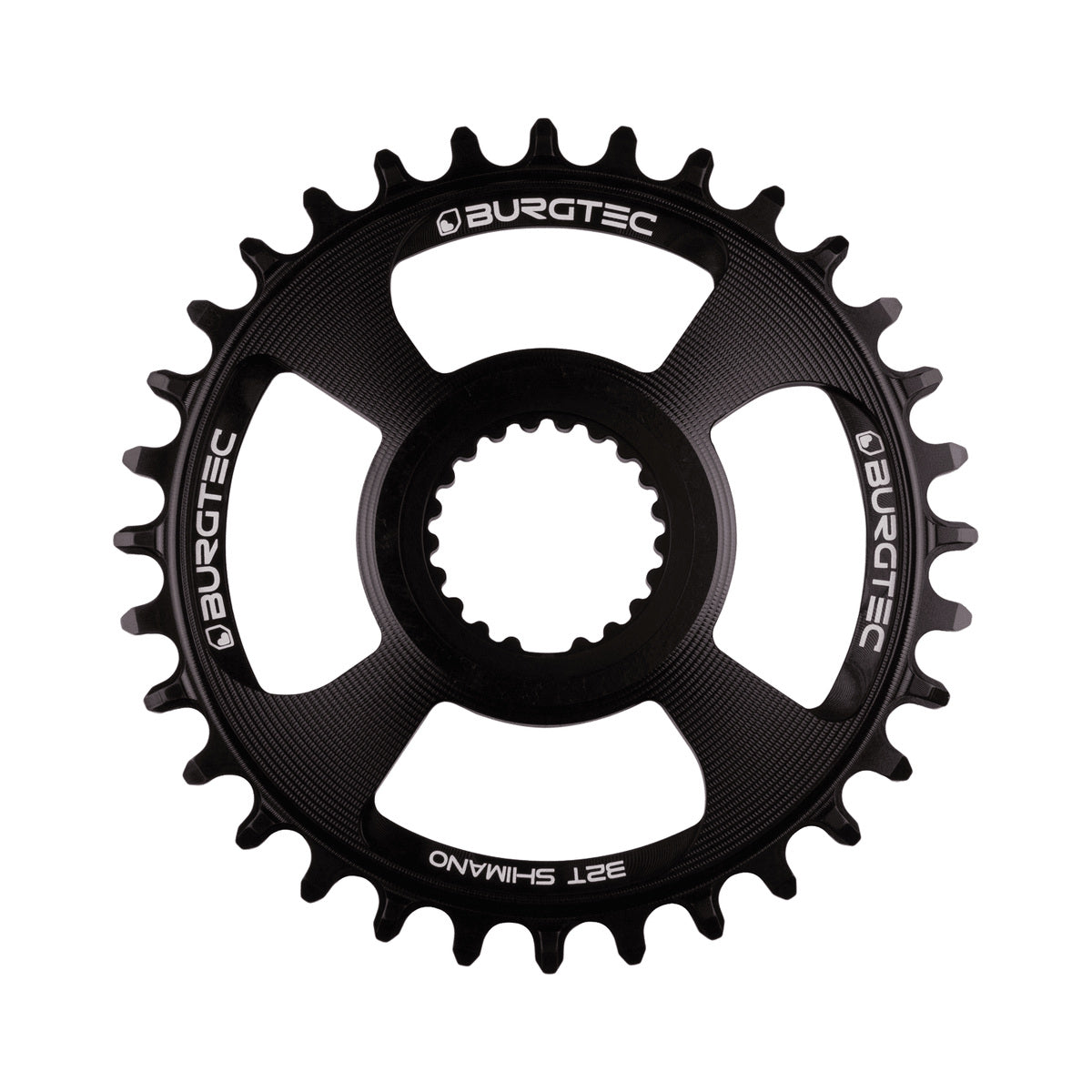 Prato único BURGTEC THICK THIN 12V Shimano de montagem direta, preto — vista do prato sobre fundo branco