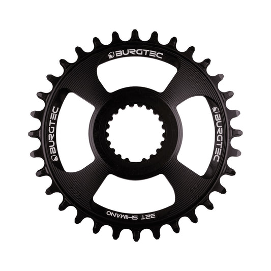 Prato único BURGTEC THICK THIN 12V Shimano de montagem direta, preto — vista do prato sobre fundo branco