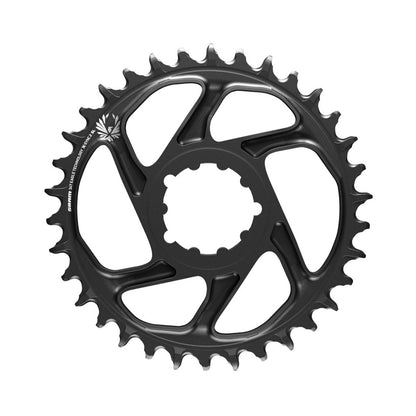 Prato único SRAM EAGLE X-SYNC 2 SL 12V de montagem direta, desvio de 6 mm, preto — vista do prato sobre fundo branco