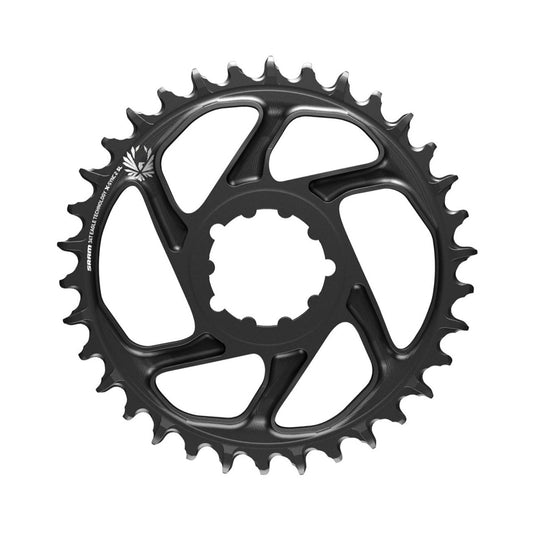 Prato único SRAM EAGLE X-SYNC 2 SL 12V de montagem direta, desvio de 6 mm, preto — vista do prato sobre fundo branco