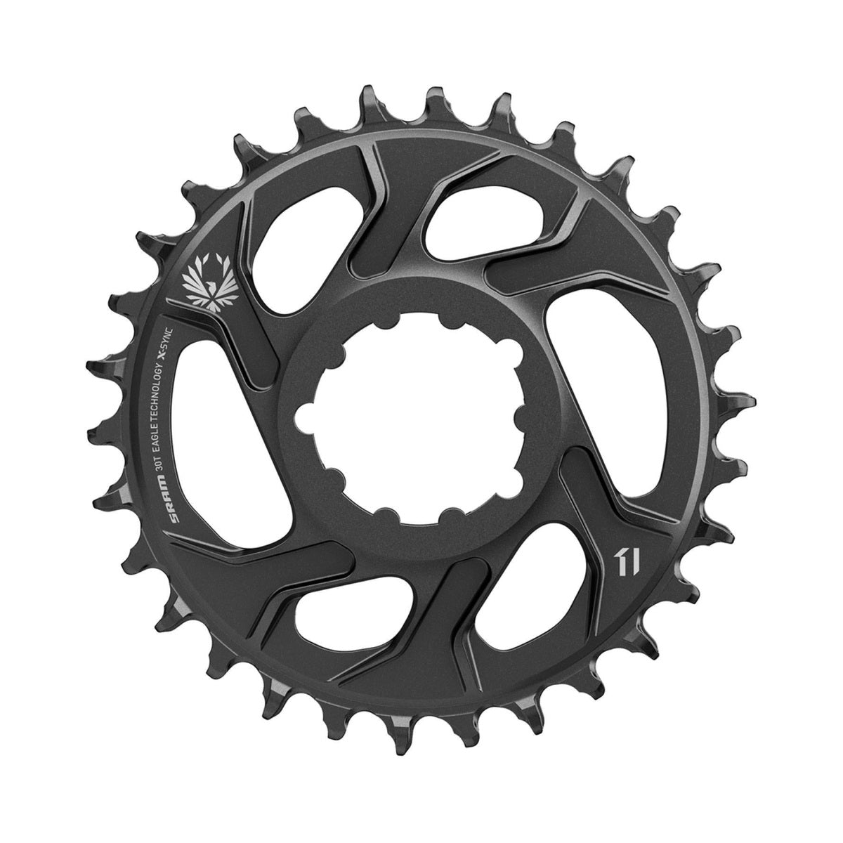 Prato único SRAM X-SYNC 2 EAGLE 12V de montagem direta, desvio de 4 mm, preto — vista do prato sobre fundo branco