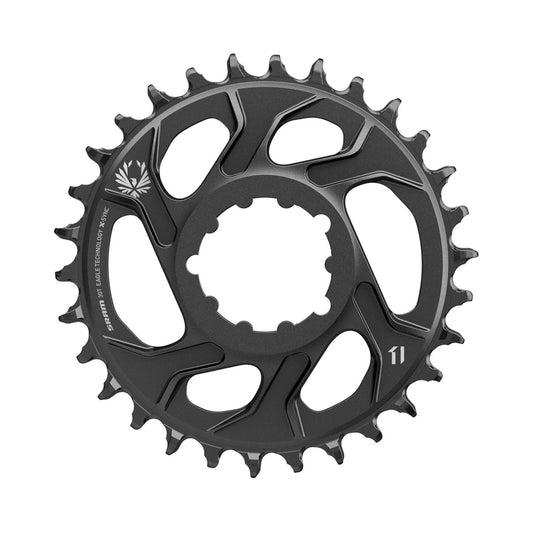 Prato único SRAM X-SYNC 2 EAGLE 12V de montagem direta, desvio de 4 mm, preto — vista do prato sobre fundo branco