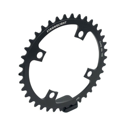 Prato único STRONGLIGHT BOSCH GEN1/GEN3 1V/8V/9V/10V, BCD de 104 mm (Bosch, Shimano, Yamaha, Bafang, Brose…), em aço — vista do prato sobre fundo branco