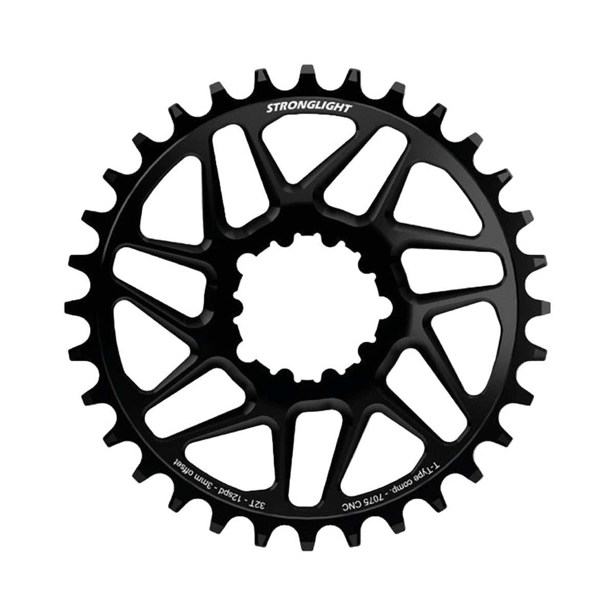 Prato único STRONGLIGHT SRAM EAGLE SX/NX/GX/X01 12V de montagem direta, desvio de 3 mm, Boost — vista do prato sobre fundo branco
