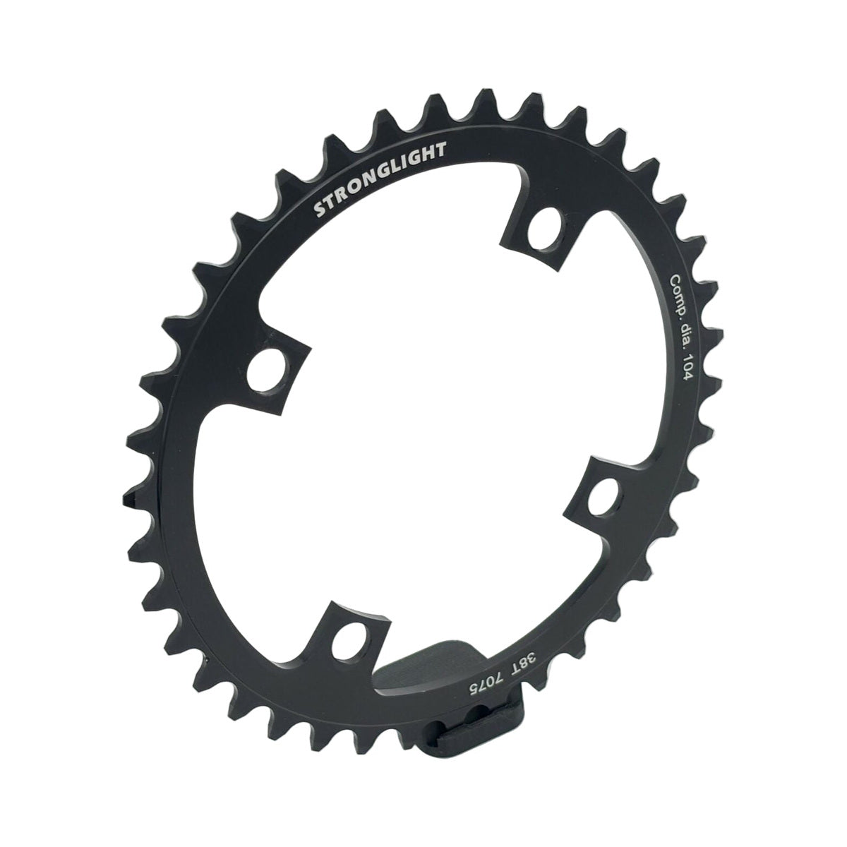 Prato único STRONGLIGHT BOSCH GEN1/GEN3 1V/8V/9V/10V, BCD de 104 mm (Bosch, Shimano, Yamaha, Bafang, Brose…), em alumínio — vista do prato sobre fundo branco