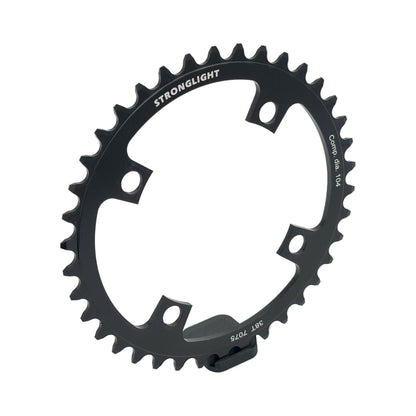 Prato único STRONGLIGHT BOSCH GEN1/GEN3 1V/8V/9V/10V, BCD de 104 mm (Bosch, Shimano, Yamaha, Bafang, Brose…), em alumínio — vista do prato sobre fundo branco