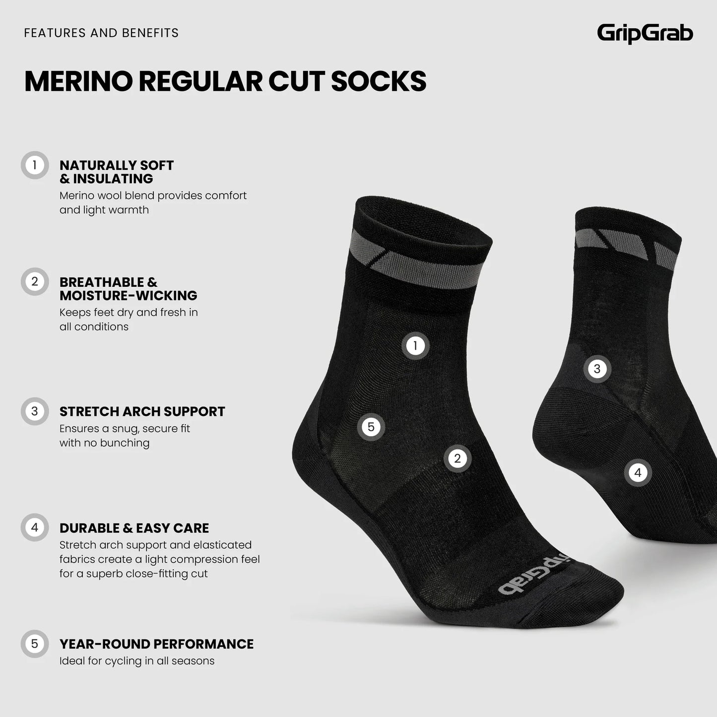 Meias GRIPGRAB MERINO REGALAR Preto (x3)