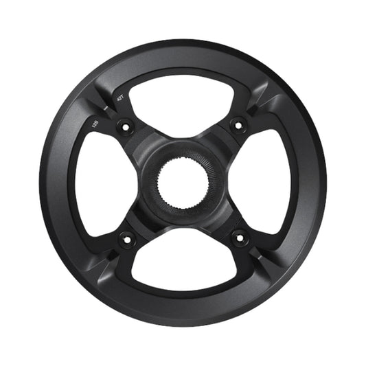 Prato único para bicicleta elétrica SHIMANO SM-CRE70-12 12V com guia de corrente duplo — vista do prato sobre fundo branco