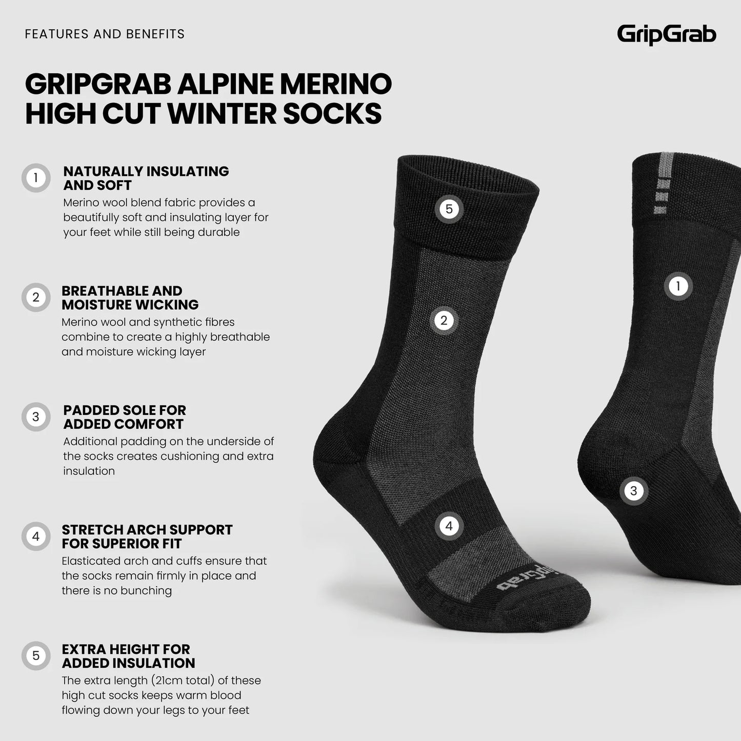 Meias GRIPGRAB ALPINE MERINO HIGH Preto