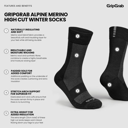 Meias GRIPGRAB ALPINE MERINO HIGH Preto
