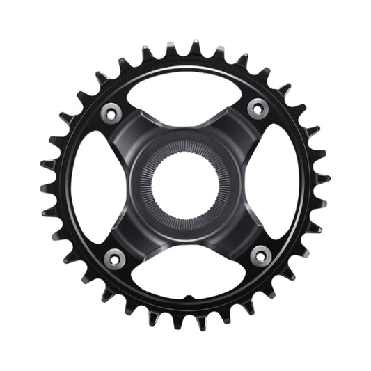 Prato único para bicicleta elétrica SHIMANO SM-CRE80-12-B 12V, linha de corrente de 55 mm — vista do prato sobre fundo branco
