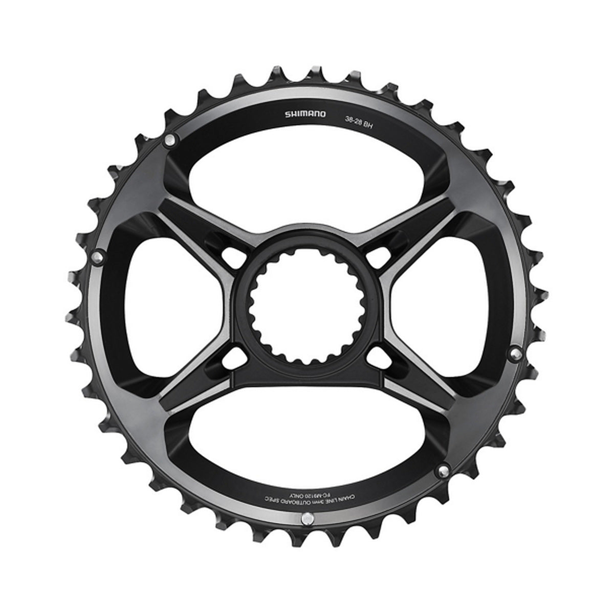 Prato exterior SHIMANO XTR para FC-M9120-B2 (28-38 dentes) 12V — vista do prato sobre fundo branco