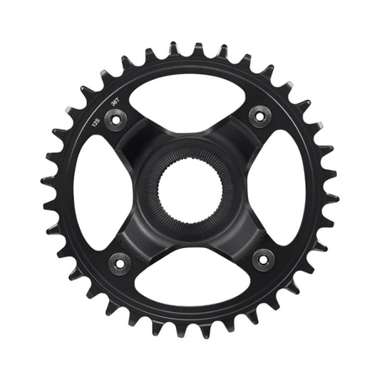 Prato único para bicicleta elétrica SHIMANO SM-CRE80-12-B 12V, linha de corrente de 53 mm — vista do prato sobre fundo branco