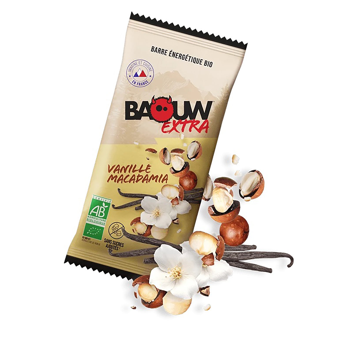 Barra energética BAOUW ORGANIC EXTRA Baunilha-Macadâmia (50g)