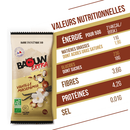 Barra Energética BAOUW BIO EXTRA Baunilha-Macadâmia (50g)