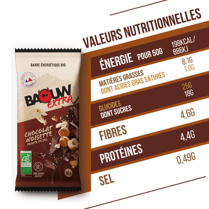 Barra Energética BAOUW BIO EXTRA Chocolate-Avelã (50g)