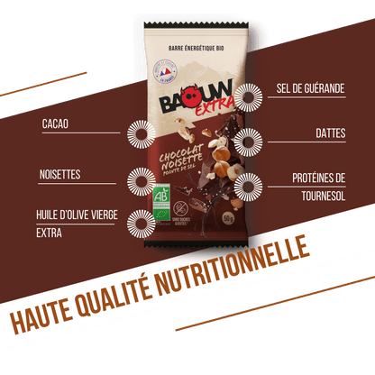 Barra Energética BAOUW BIO EXTRA Chocolate-Avelã (50g)