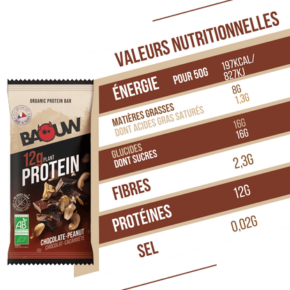 Barra Proteica BAOUW BIO EXTRA Chocolate/Amendoins (50g)