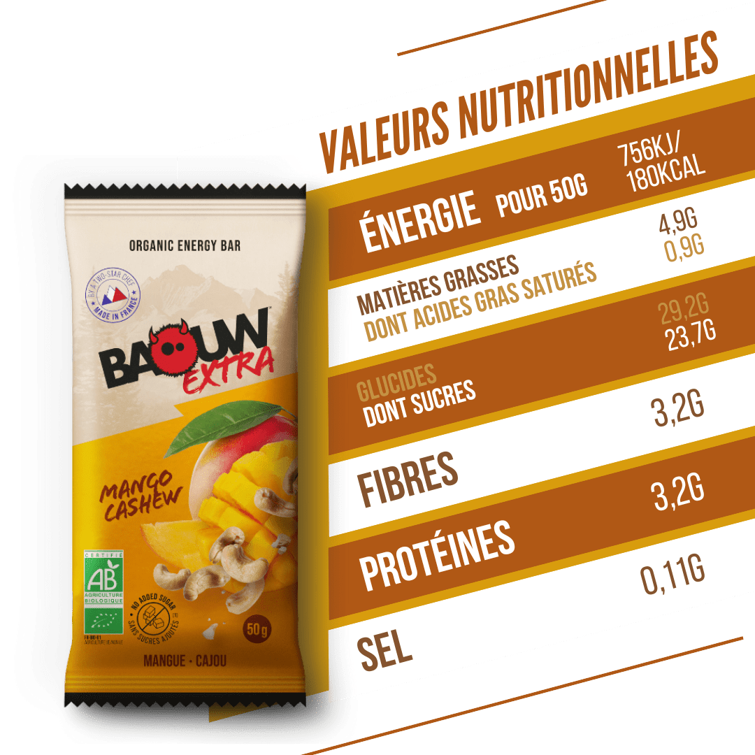 BAOUW ORGANIC EXTRA Barra energética de manga e caju (50g)
