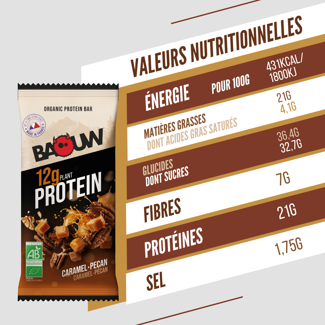 Barra proteica BAOUW biológica extra caramelo/noz-pecã (50 g)