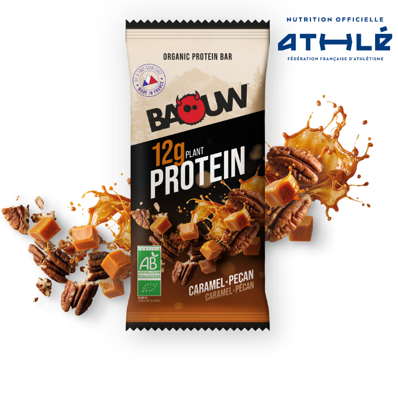 Barra proteica BAOUW biológica extra caramelo/noz-pecã (50 g)